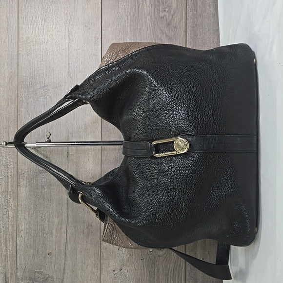 Furla Black and Tan PebbleLeather Tote Crossbody Bag